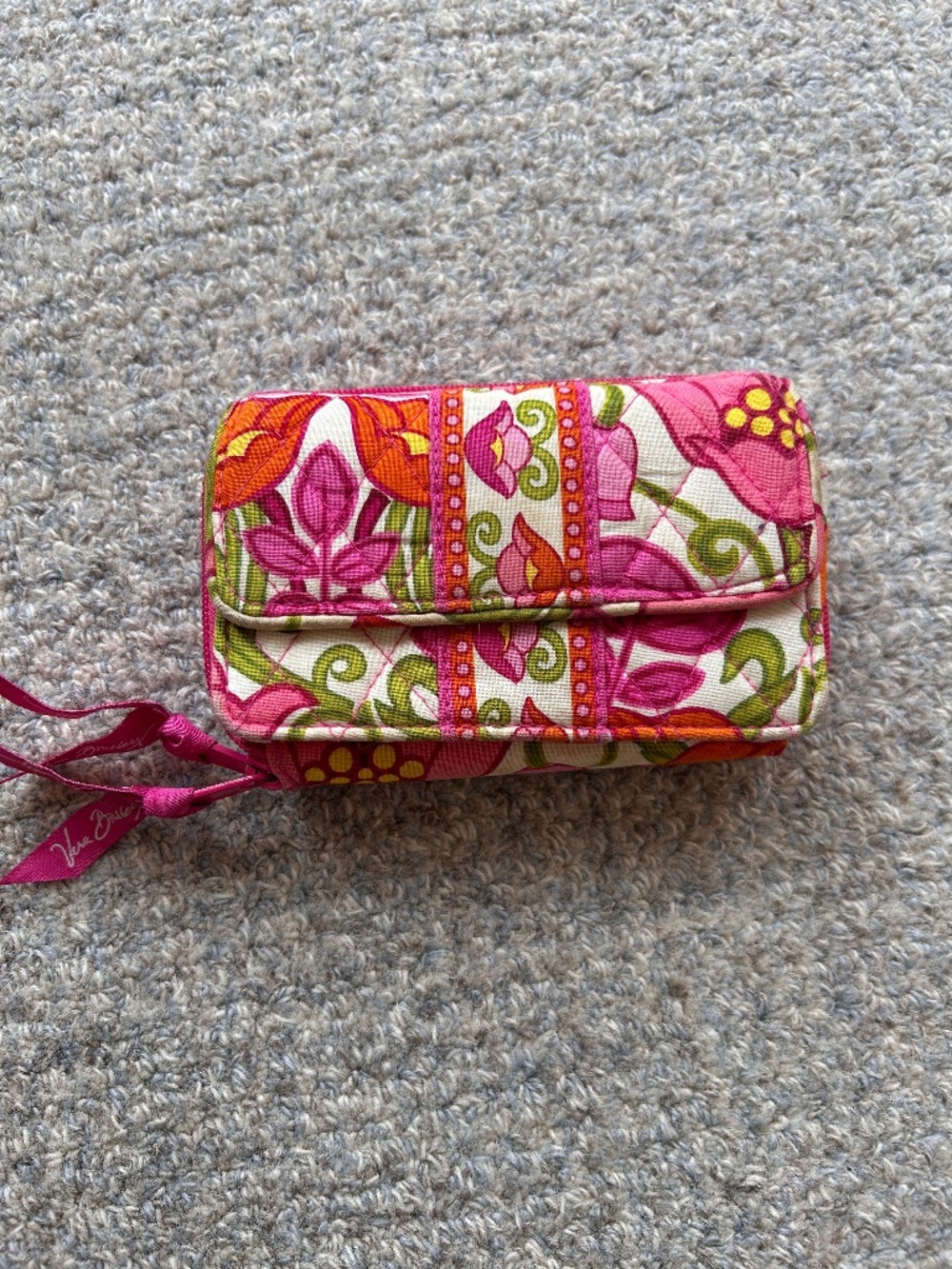 Vera Bradley Multi Purpose Wallet - Bright Pink, Orange and Purple Floral